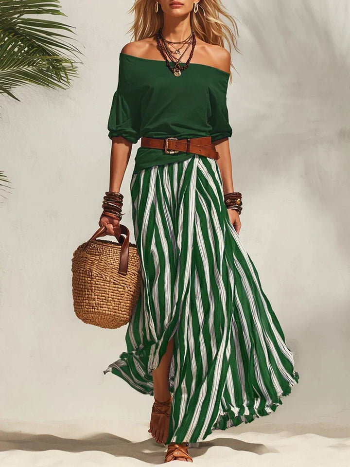 Delphia - Breezy Off-Shoulder Skirt Set