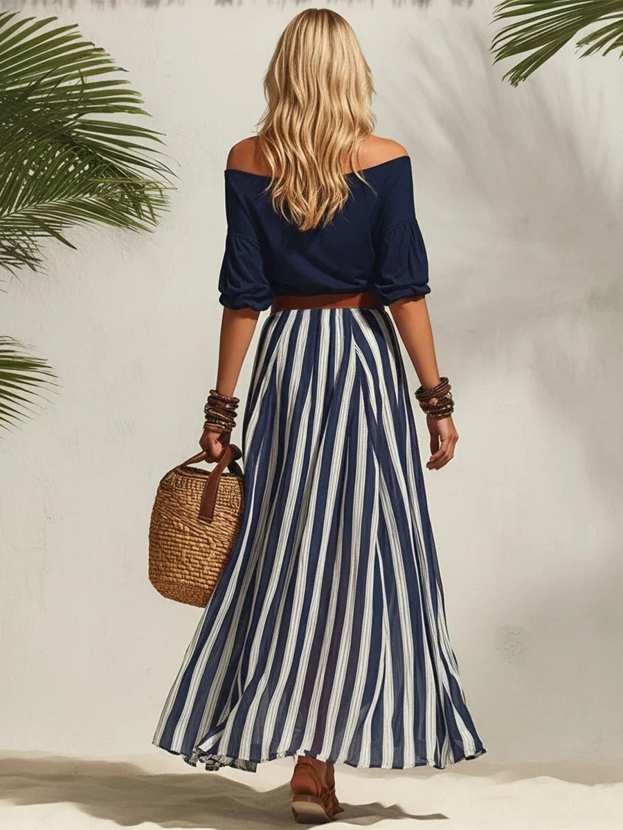 Delphia - Breezy Off-Shoulder Skirt Set