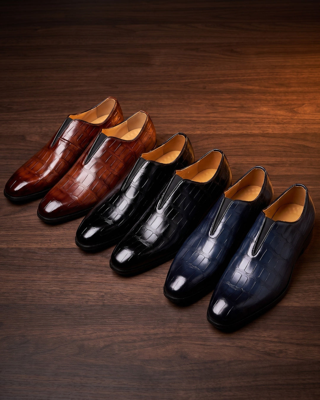 Denton - Burnished Croc-Effect Slip-On Loafers