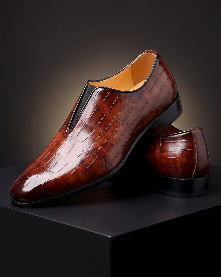Denton - Burnished Croc-Effect Slip-On Loafers