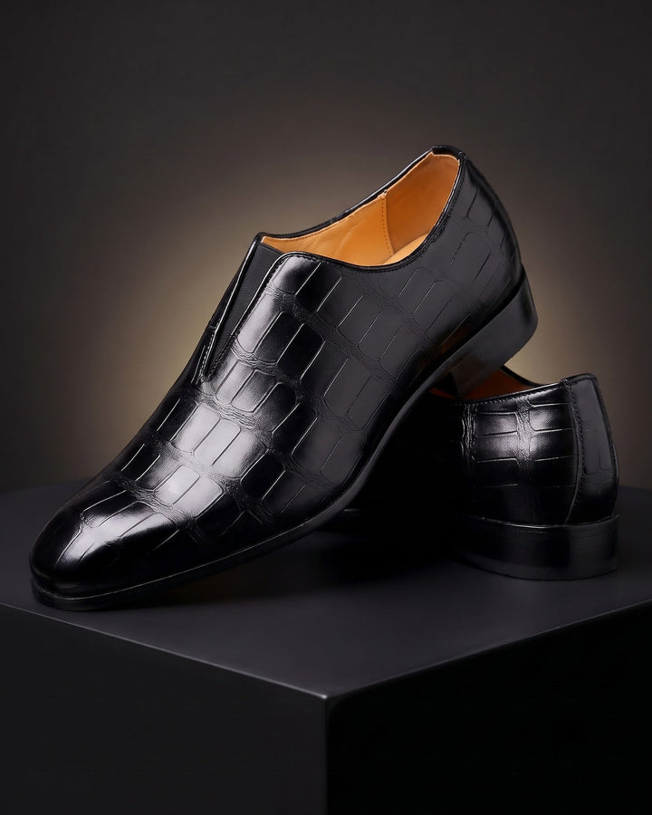 Denton - Burnished Croc-Effect Slip-On Loafers