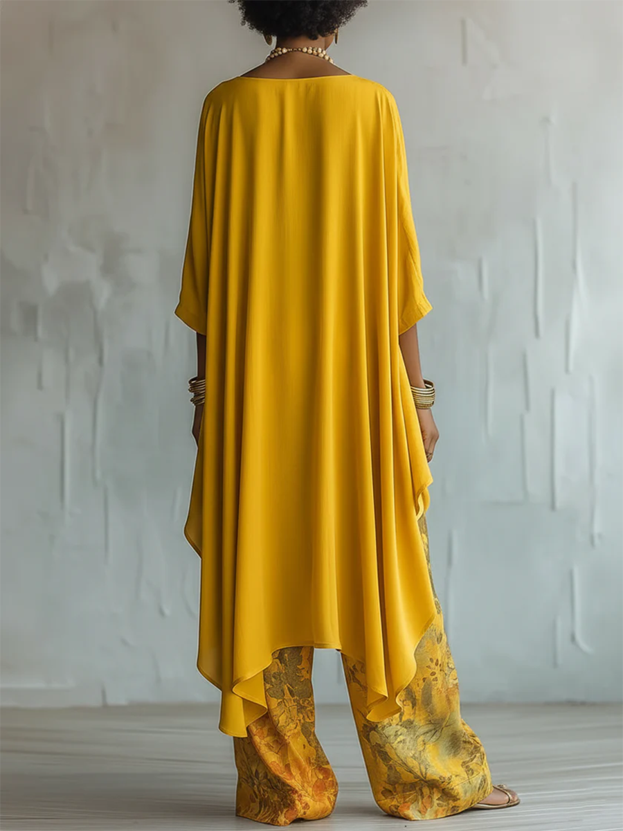 Anwyn - Layered Chiffon Top And Wide Leg Trousers Set
