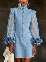 Amelie - Structured Sheer-Sleeve Mini Dress