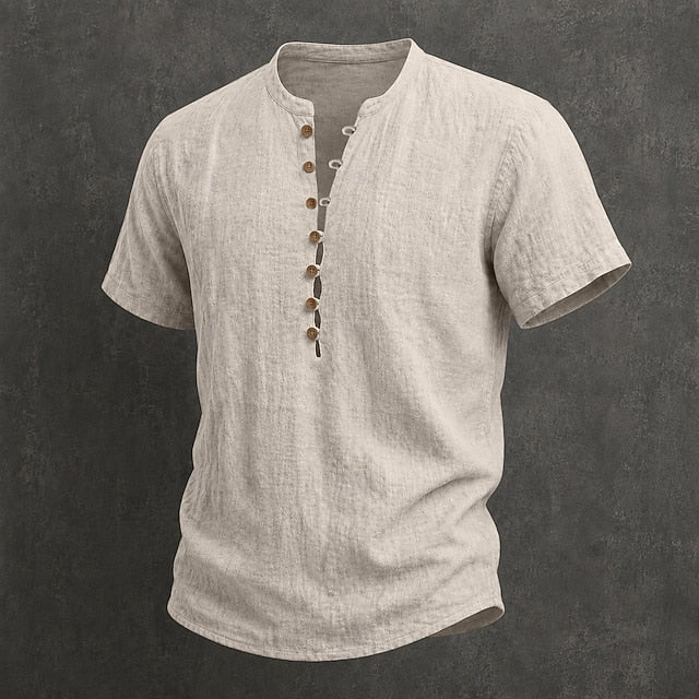 Fulton - Premium Linen Short-Sleeve Band-Collar Shirt