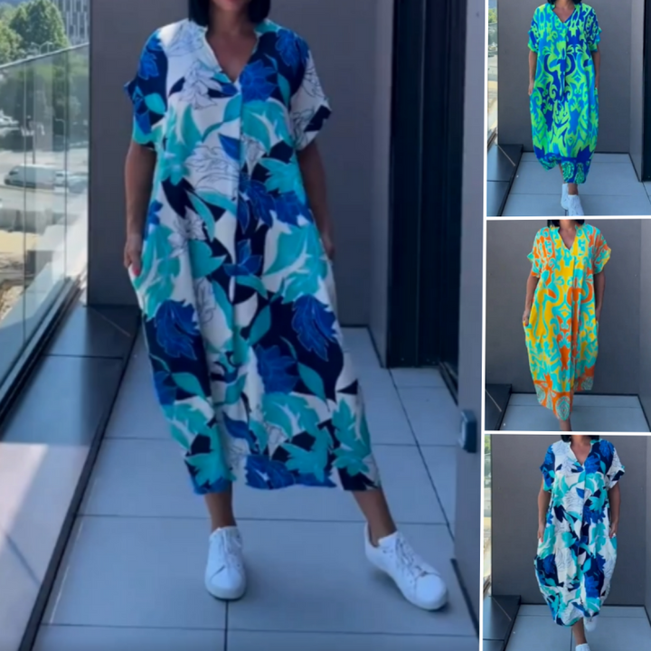 Yunae - Lightweight Printed V-Neck Dress