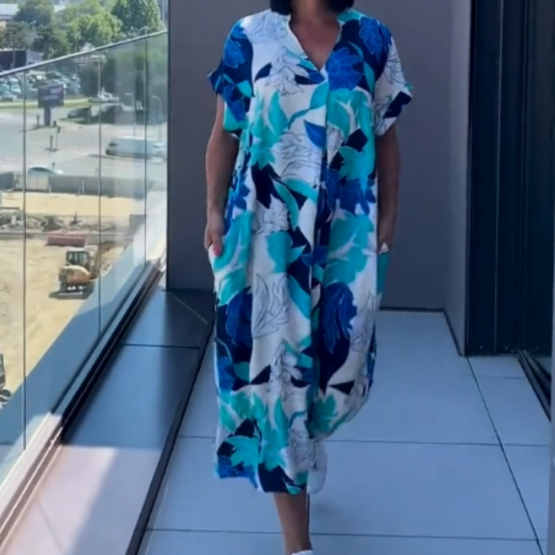 Yunae - Lightweight Printed V-Neck Dress
