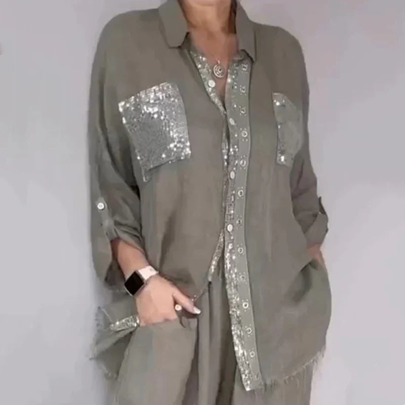 Oriavelle - Luxe Sequined Blouse & Trousers Set