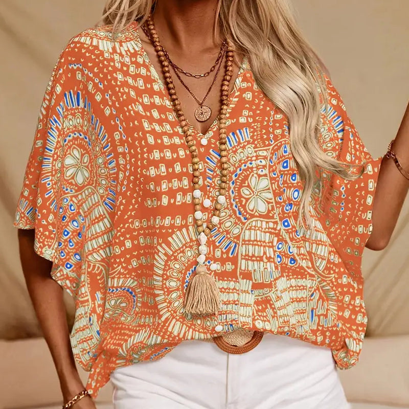 Noellise - Artistic Batwing Sleeve Blouse
