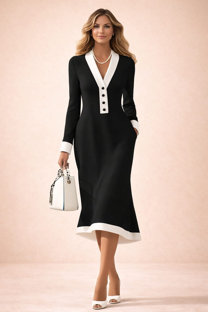 Seleneva - Soft-Touch V-Neck Midi Dress