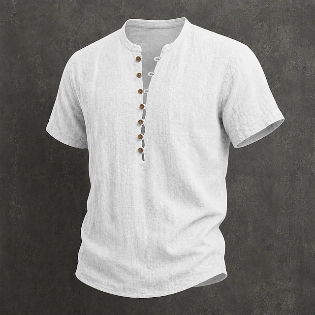 Fulton - Premium Linen Short-Sleeve Band-Collar Shirt