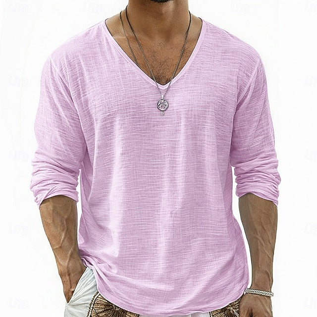 Crispin - Breathable Linen V-Neck Long Sleeve Shirt