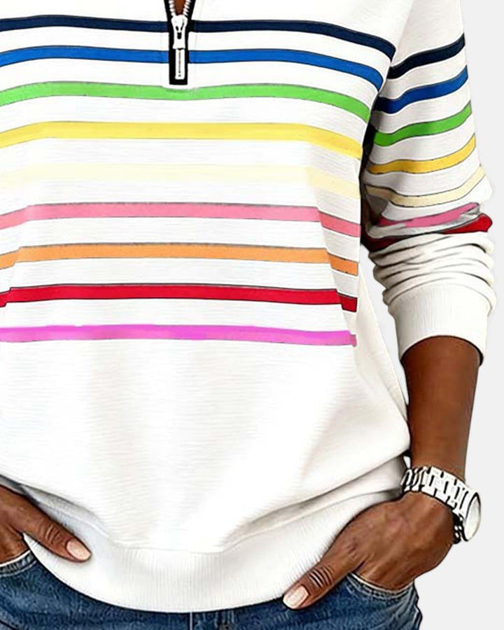 Corinelle - Soft-Touch Striped Half-Zip Sweatshirt