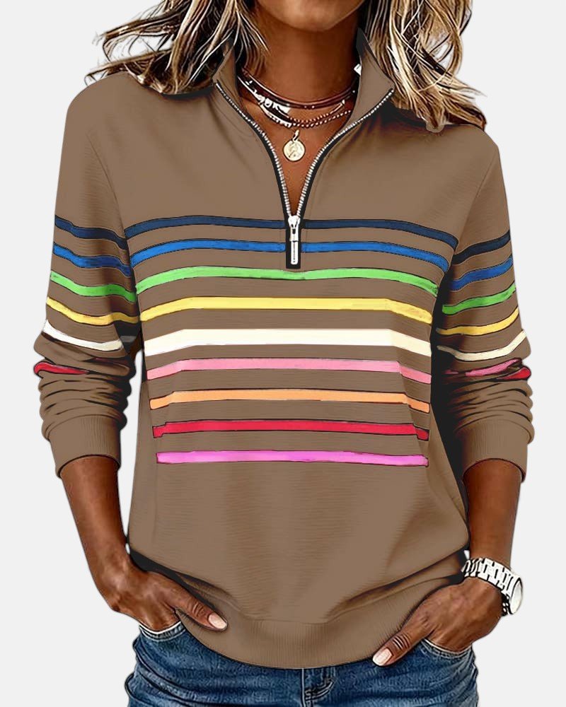 Corinelle - Soft-Touch Striped Half-Zip Sweatshirt