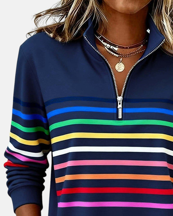 Corinelle - Soft-Touch Striped Half-Zip Sweatshirt